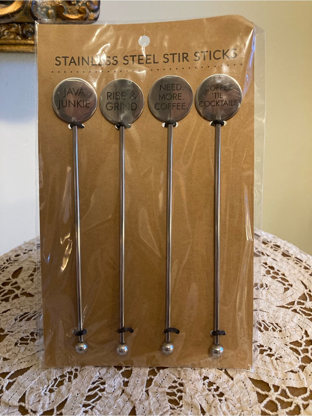 Coffee Lovers Stainless Steel Stir Sticks - Set of 4 (Silver)
